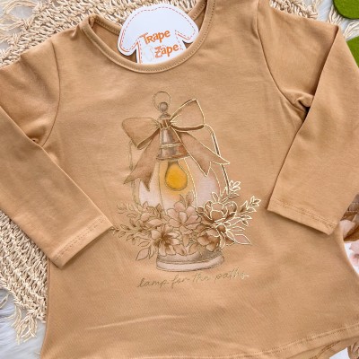 Conj. Blusa Manga Longa Lamp for the Paths e Calça Legging Floral - Caramelo